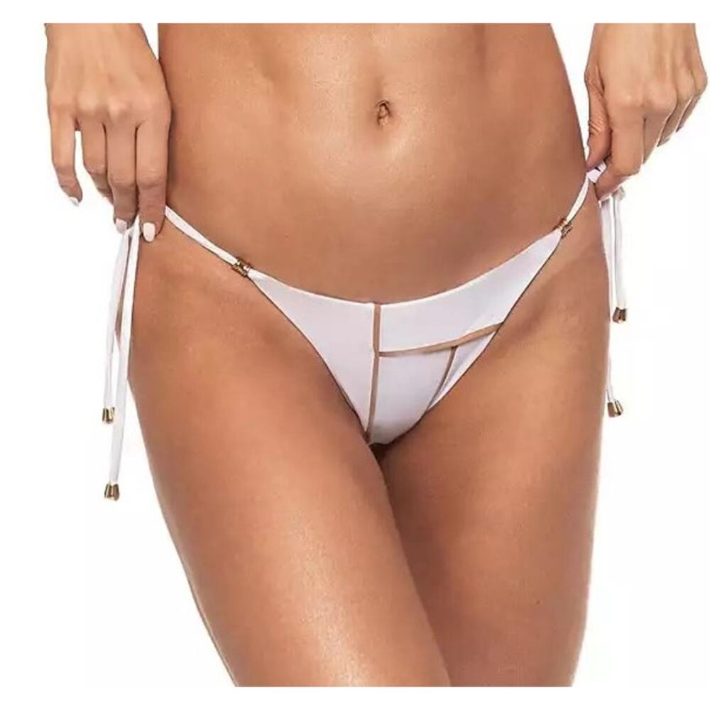 NEW  Guria Beachwear White Brown Trim Bikini Bottom    Size: S